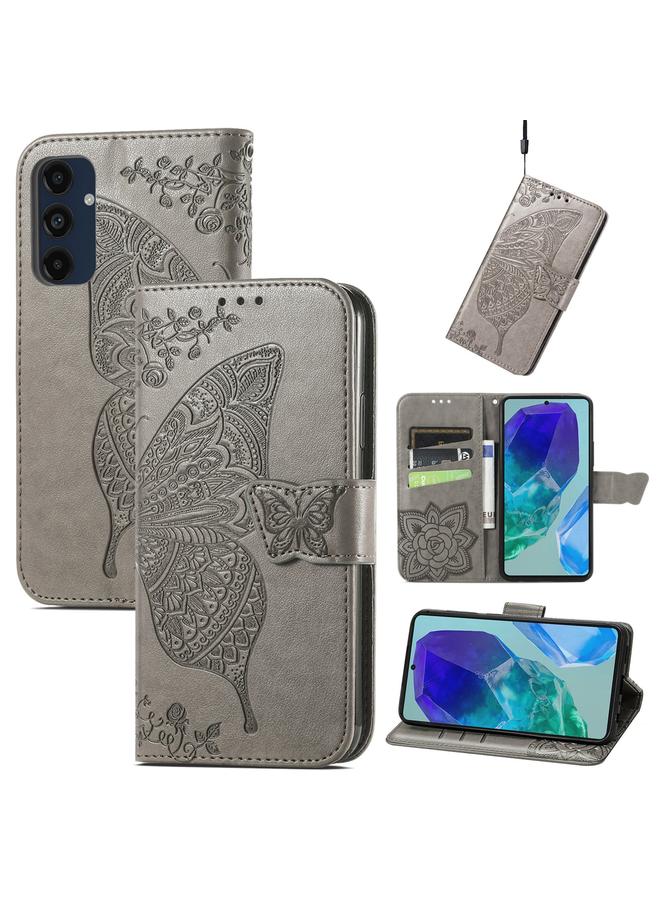 اس-توب جراب لهاتف Samsung Galaxy S24 FE 5G جراب هاتف جلدي منقوش عليه زهور الحب على شكل فراشة - Image 1