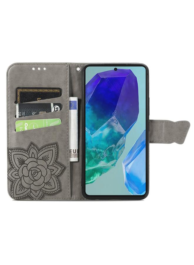 اس-توب جراب لهاتف Samsung Galaxy S24 FE 5G جراب هاتف جلدي منقوش عليه زهور الحب على شكل فراشة - Image 3