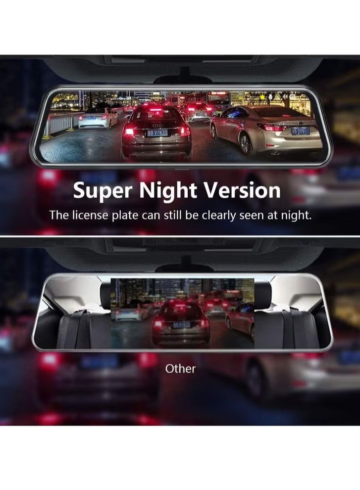 AROAQ Mirror Dash Cam, 1080p 9.66''  Rear View Mirror Camera, 170°wide Angle Full Touch Screen Front And Rear View Backup Camera For Car, Car Drive Recorder With GPS Loop Recording And Parking Assistance - Image 4