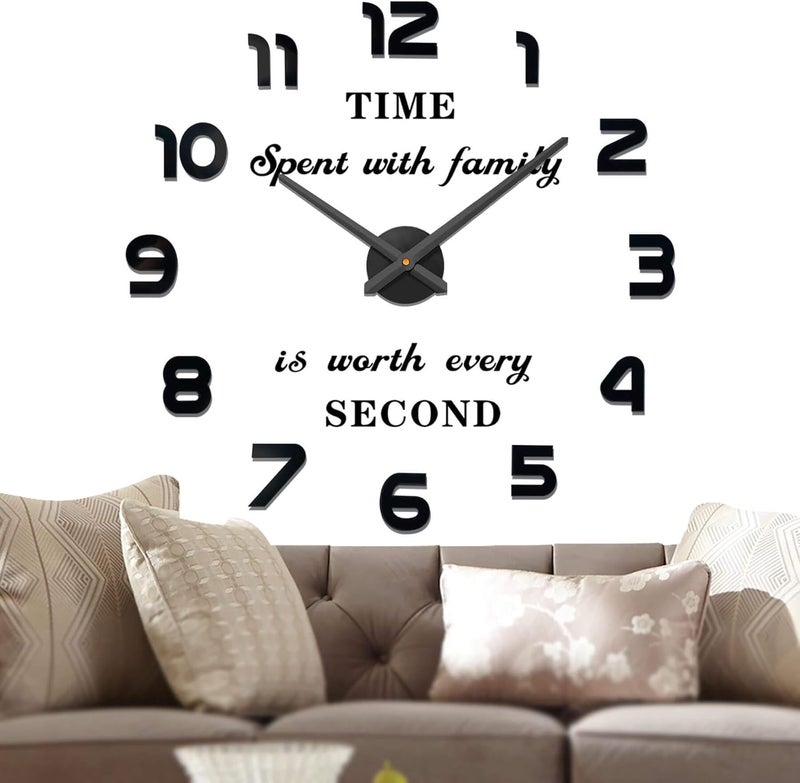 VANGOLD Large Wall Clocks for Living Room Decor, DIY Wall Clock Modern 3D Wall Clock with Mirror Numbers Stickers forHome Office Decorations Ideas Living Room Wall Decor(Black) - Image 1