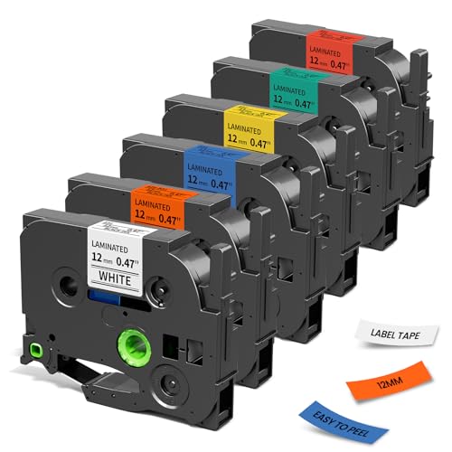 Labelife Replacement for Brother P Touch Label Maker Tape 12mm 0.47 Laminated Multicolor TZe TZ Tape, Compatible with PT-D210 D220 H110 D400 D600, White/Red/Blue/Yellow/Green/Orange, 1/2" x 26.2', 6-Pack - Image 1