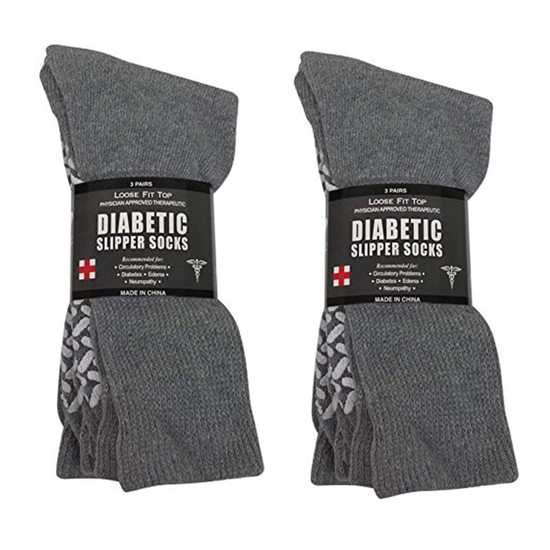 Personal Touch Diabetic Socks - Non Skid Hospital Loose Fitting Slipper Socks With Gripper Bottoms 6 Pack Savings - Gripper socks (Grey, 10-13) - Image 1
