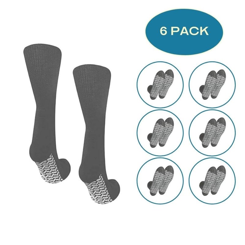 Personal Touch Diabetic Socks - Non Skid Hospital Loose Fitting Slipper Socks With Gripper Bottoms 6 Pack Savings - Gripper socks (Grey, 10-13) - Image 2