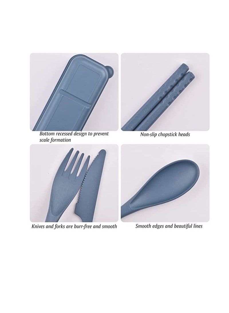 Utensils Set with Case 4 Sets Wheat Straw Travel Cutlery Set Portable Spoon Knife Fork Chopsticks Lunch Box Utensil Set for Kids Adults - Image 3