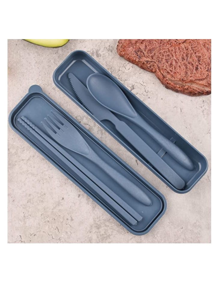 Utensils Set with Case 4 Sets Wheat Straw Travel Cutlery Set Portable Spoon Knife Fork Chopsticks Lunch Box Utensil Set for Kids Adults - Image 1