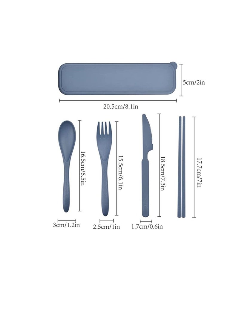 Utensils Set with Case 4 Sets Wheat Straw Travel Cutlery Set Portable Spoon Knife Fork Chopsticks Lunch Box Utensil Set for Kids Adults - Image 2