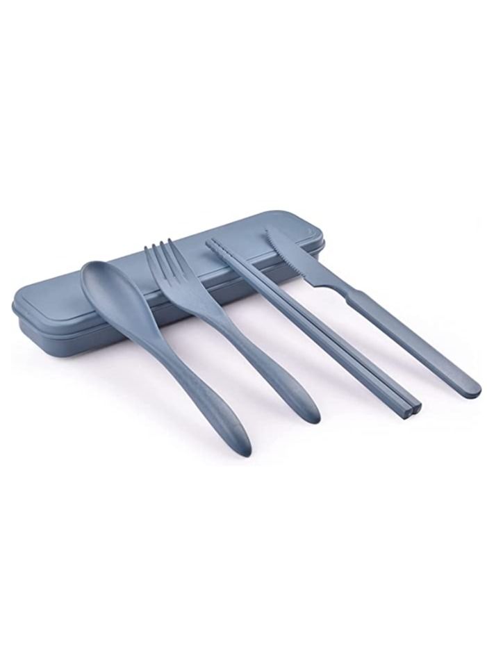 Utensils Set with Case 4 Sets Wheat Straw Travel Cutlery Set Portable Spoon Knife Fork Chopsticks Lunch Box Utensil Set for Kids Adults - Image 4