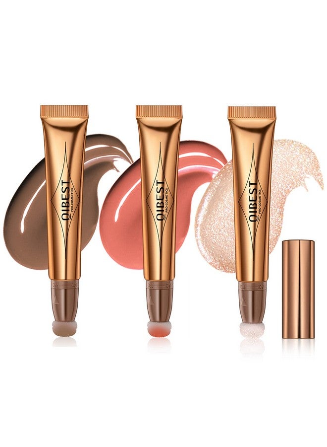 URQT Cream Bronzer Contour Beauty Wand, Highlighter Contour Blush With Cushion Applicator, Liquid Face Bronzer Makeup Wand Lightweight Natural Super Silky Cream Contour Stick Beauty Light Wand (Contour+Blush+Highlighter) - Image 1