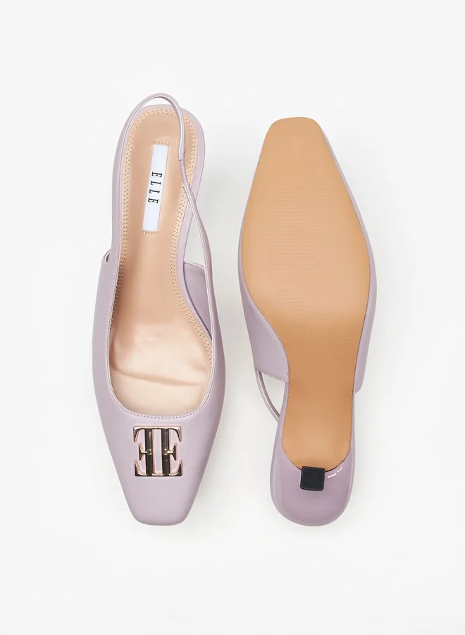 ELLE Women's Logo Detail Slingback Pumps with Kitten Heels