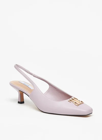 ELLE Women's Logo Detail Slingback Pumps with Kitten Heels