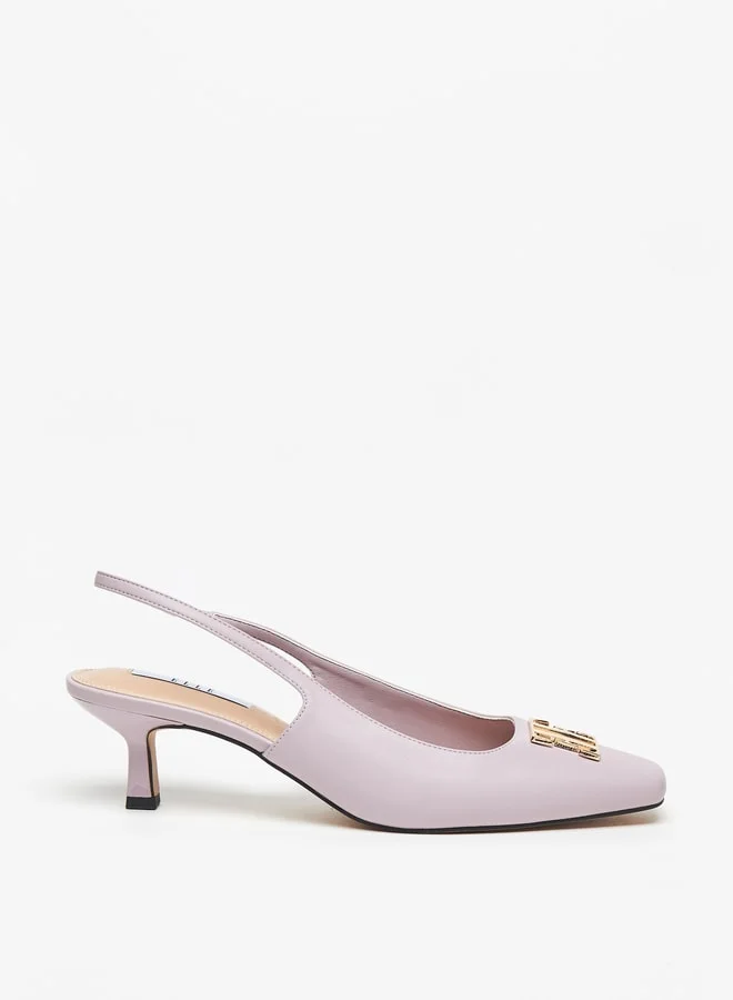 ELLE Women's Logo Detail Slingback Pumps with Kitten Heels