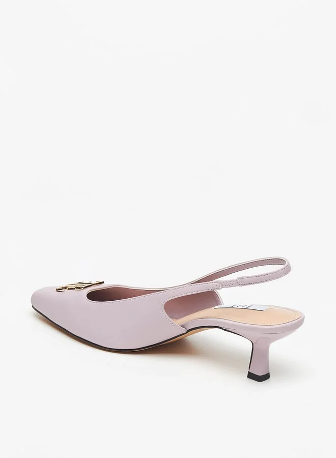 ELLE Women's Logo Detail Slingback Pumps with Kitten Heels