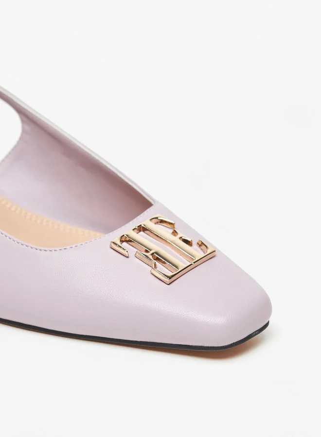 ELLE Women's Logo Detail Slingback Pumps with Kitten Heels