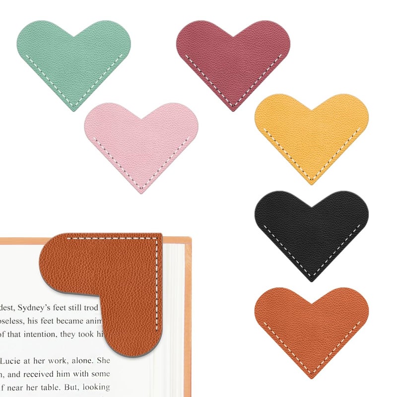Kinsound 6pcs Leather Heart Bookmarks, Cute Corner Page Book Marks for Teachers Students Book Reading Lovers, for School Office Home Supplies - Image 1