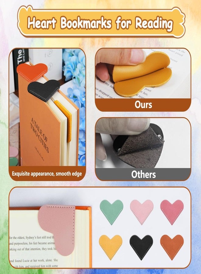 Kinsound 6pcs Leather Heart Bookmarks, Cute Corner Page Book Marks for Teachers Students Book Reading Lovers, for School Office Home Supplies - Image 5