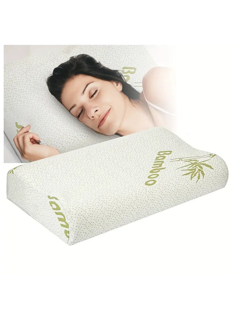 Bamboo 1pc Bamboo Memory Foam Sleep Pillow Contoured Cervical Orthopedic Pillow Neck Support Breath Pillow For Back Stomach Side Sleepers - Image 1