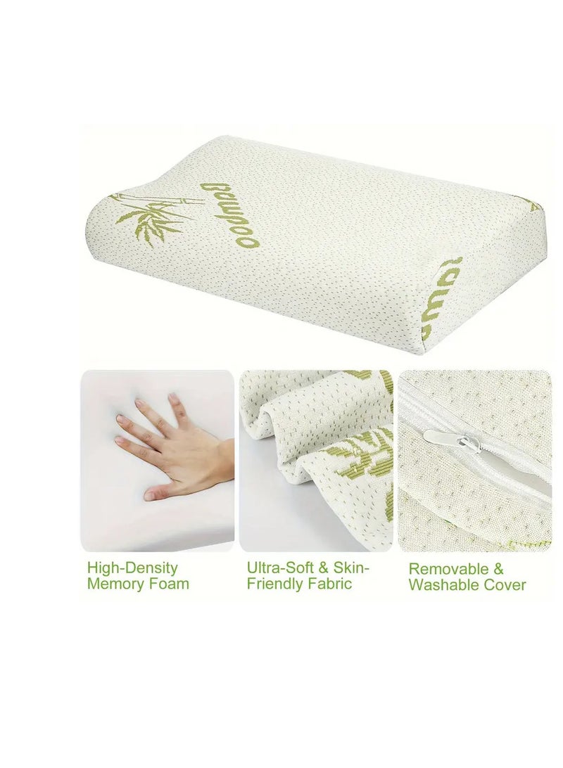 Bamboo 1pc Bamboo Memory Foam Sleep Pillow Contoured Cervical Orthopedic Pillow Neck Support Breath Pillow For Back Stomach Side Sleepers - Image 2