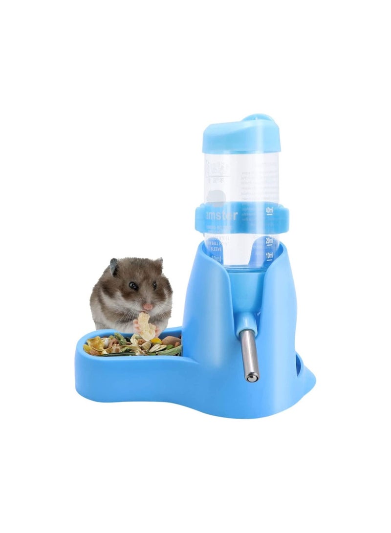 زجاجة مياه هامستر معلقة 3 في 1 للحيوانات الأليفة الصغيرة، زجاجة شرب أوتوماتيكية مع حاوية طعام، كرة معلقة لمنع تسرب المياه، للهامستر، الفئران زرقاء - Image 1