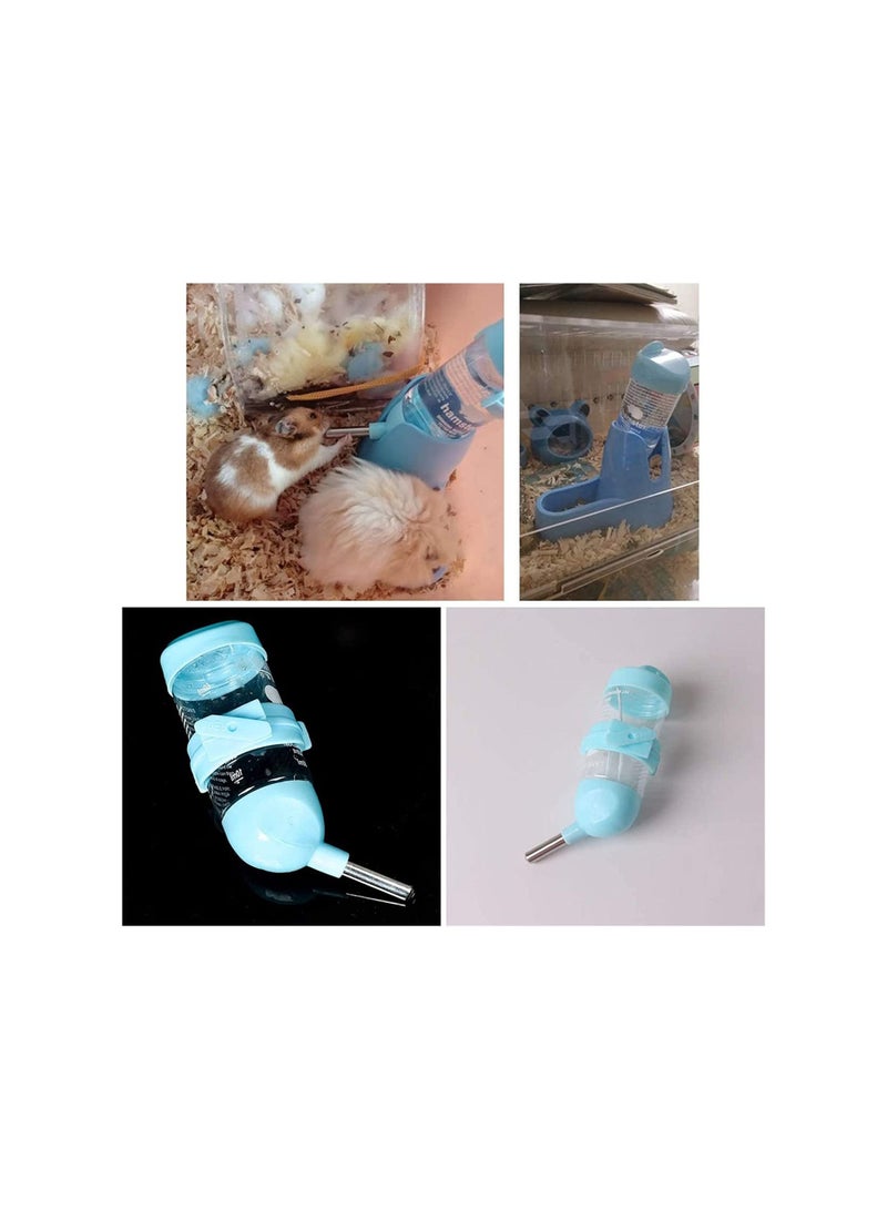 زجاجة مياه هامستر معلقة 3 في 1 للحيوانات الأليفة الصغيرة، زجاجة شرب أوتوماتيكية مع حاوية طعام، كرة معلقة لمنع تسرب المياه، للهامستر، الفئران زرقاء - Image 2