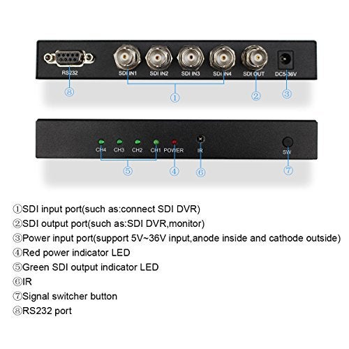 Wiistar 4x1 SDI Switcher with ReClock Technology, Supports SD, HD, 3G SDI up to 1320 Ft (4 Inputs, 1 Output) - Image 5