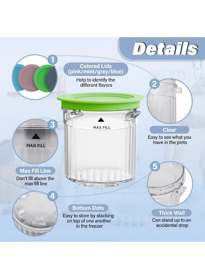 كيلا عبوات وأغطية باينت بديلة متوافقة مع ماكينات صنع الآيس كريم Ninja Creami Breeze NC100/NC200 Series، أكواب باينت بديلة سعة 16 أونصة لـ NC101 NC201 NC201Q NC205A، عبوة من 4 قطع، خالية من مادة BPA، شفافة - Image 3