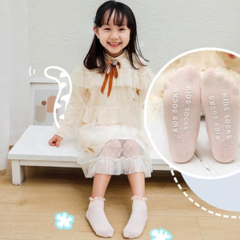 6 Pair] 1-6Year Toddler Non Slip Socks for Little Girls - Anti Skid Grips, Soft Breathable Cotton, Baby Toddler Girl Socks - Image 5