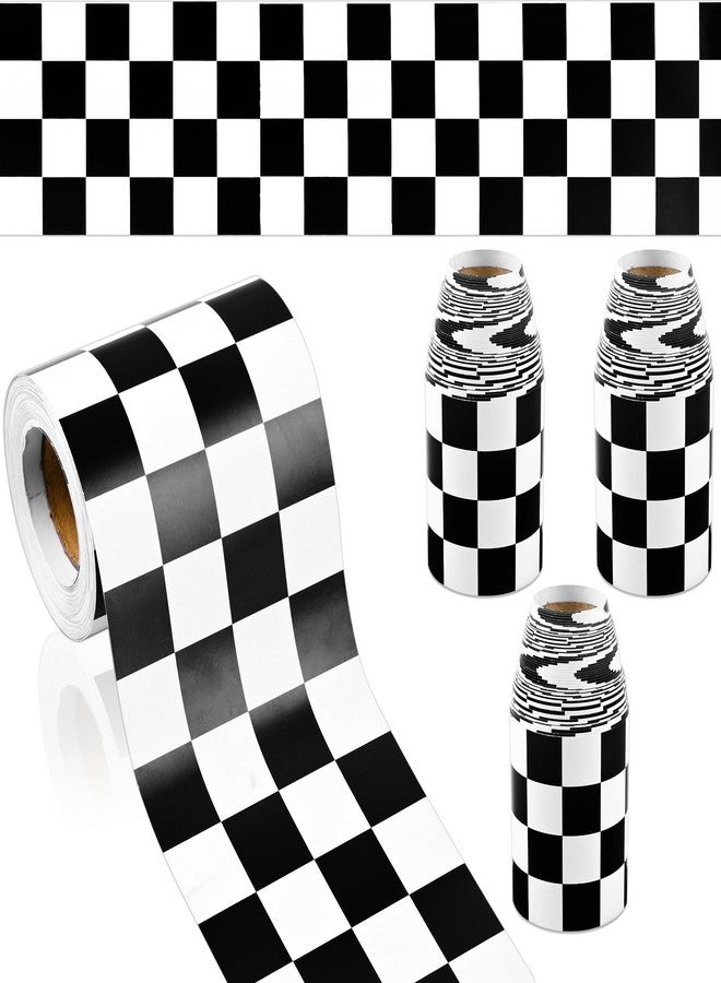 Bolsome 98.4ft Black Checkered Bulletin Board Borders, Black White Checkerboard Bulletin Board Trim for School Classroom Office Racing Themed Party Decoration, 3Rolls - Image 1
