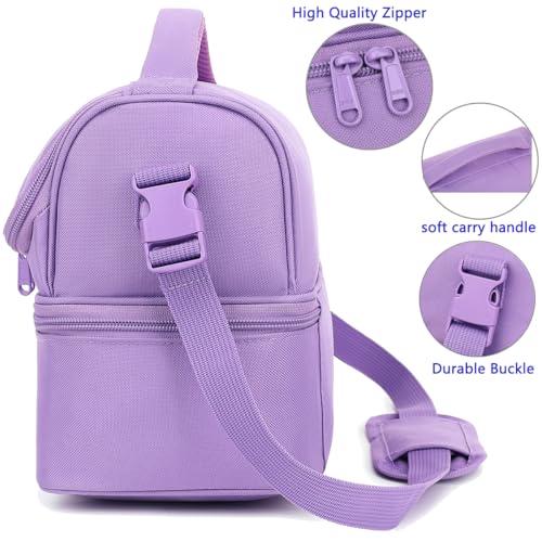 FlowFly Double Decker Cooler Insulated Lunch Bag Large Tote for Boys, Girls, Men, Women, with Adjustable Strap,Purple - Image 5