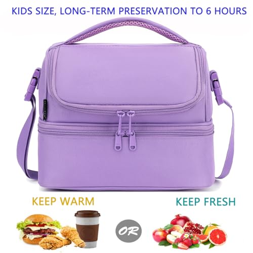 FlowFly Double Decker Cooler Insulated Lunch Bag Large Tote for Boys, Girls, Men, Women, with Adjustable Strap,Purple - Image 2