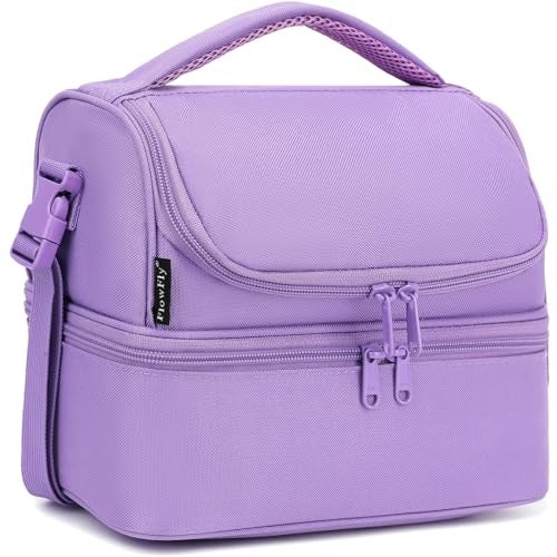 FlowFly Double Decker Cooler Insulated Lunch Bag Large Tote for Boys, Girls, Men, Women, with Adjustable Strap,Purple - Image 1
