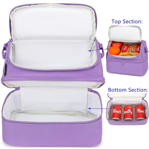 FlowFly Double Decker Cooler Insulated Lunch Bag Large Tote for Boys, Girls, Men, Women, with Adjustable Strap,Purple - Image 4