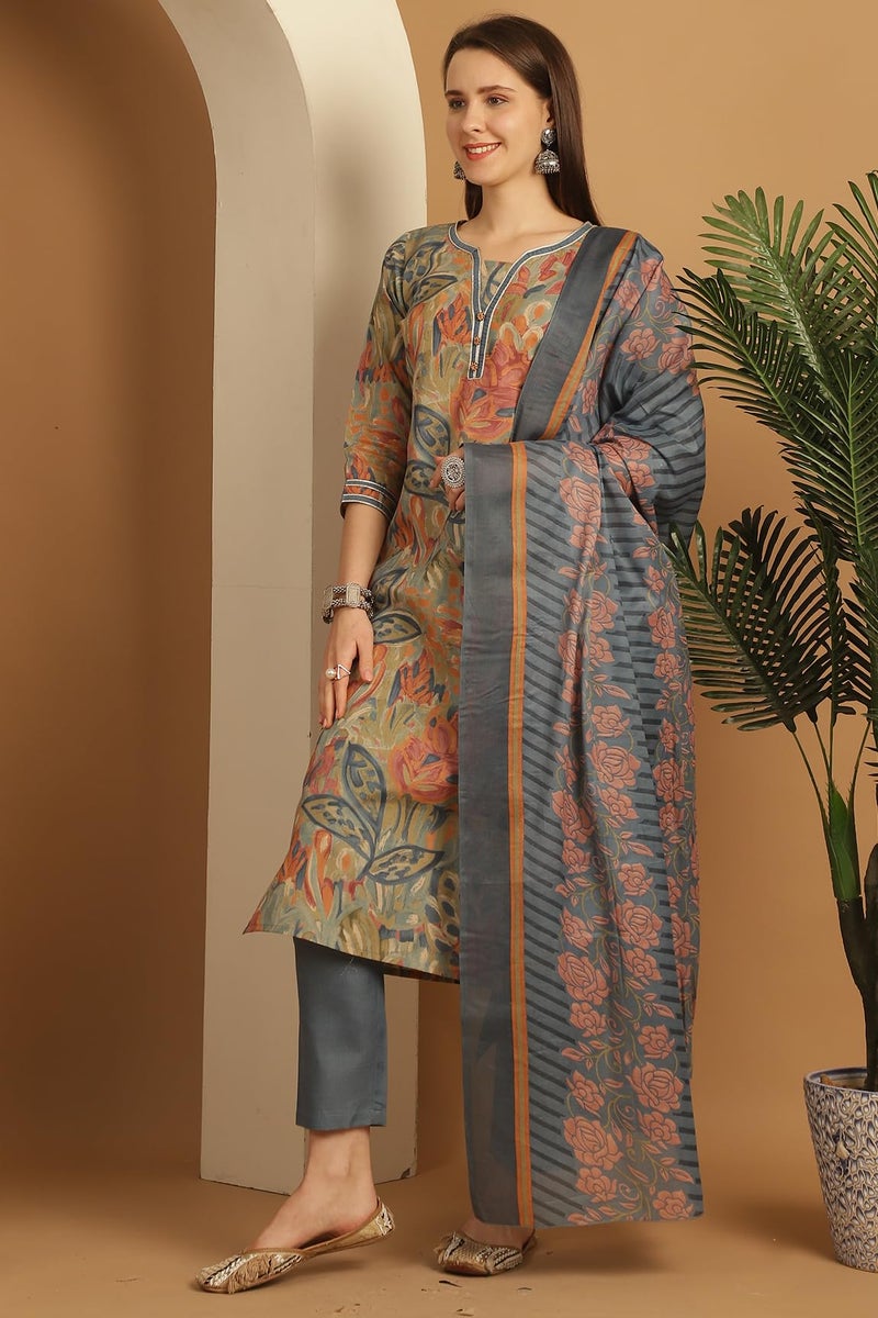 Rajnandini Women's Cotton Blend Floral Printed Kurta & Pant with Dupatta (JOPLST242-3XL_Multicolor_3XL) - Image 3
