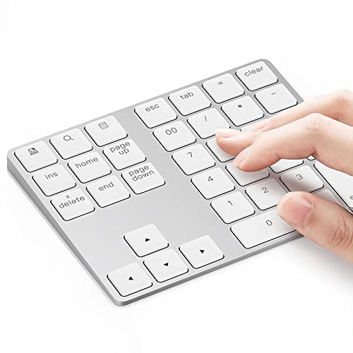 Lekvey Bluetooth Number Pad, Aluminum Rechargeable Wireless Numeric Keypad Slim 34-Keys External Numpad Keyboard Data Entry for Laptop, MacBook, MacBook Air/Pro, iMac, Windows, Surface Pro - Silver - Image 1