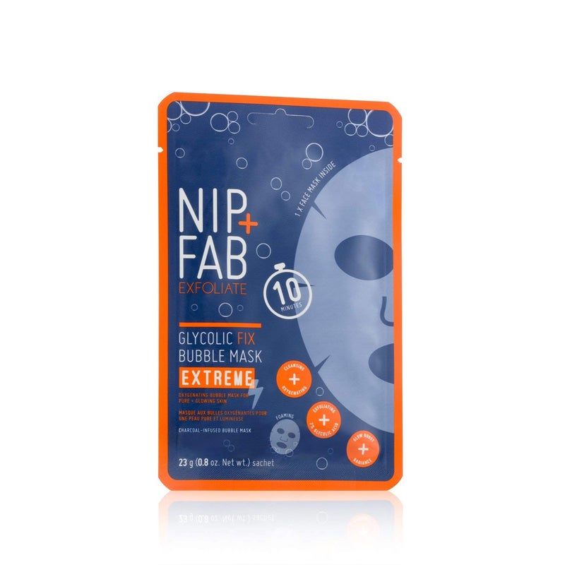 NipFab Glycolic Acid Fix Extreme Bubble Sheet Mask for Face with 2 Glycolic Acid Hyaluronic Acid and Charcoal Exfoliating Resurfacing AHA Cleansing Facial Mask 23 Gram