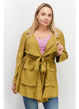 VERO MODA Women Fiber Gemma 3/4 Sleeve Belted Jacket, Ecru Olive  - Image 1