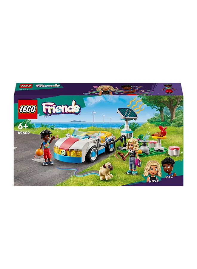 LEGO Friends Electric Car and Charger, Eco Vehicle Toy for 6 Plus Year Old Girls, Boys & Kids, Role-Play Adventure Set with Mini-Doll Characters Nova and Zac and a Pet Dog Figure Small Gift Idea 42609
