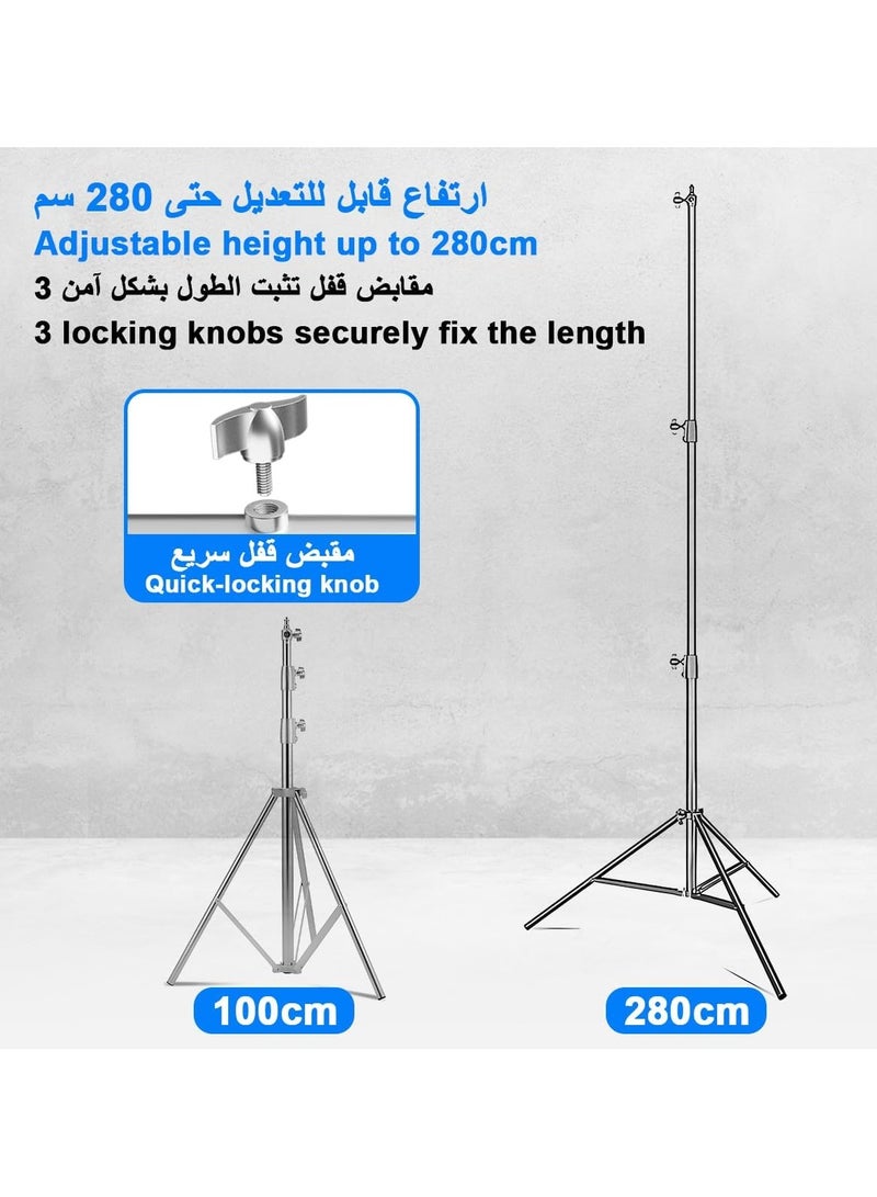 Arabest Photography Light Tripod Stand 280cm Adjustable Heavy Duty Stainless Steel Reflector Holder Max Load 10kg, Foldable Telescopic Video Studio Lighting Floor Tripod Stand for Softbox Umbrella Backgrounds - Image 2
