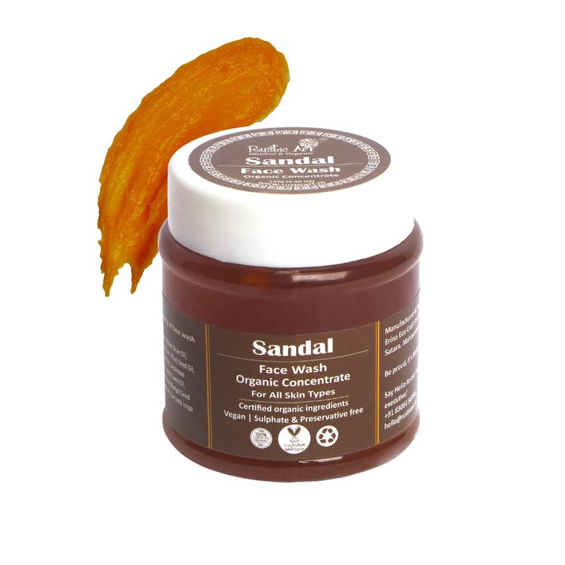 Rustic Art Rustic Art Sandal Face Wash Concentrate | Daily Essentials | Turmeric & Mango Butter | All Skin Types | Sulphate & Paraben Free | Vegan & Cruelty Free | For Women & Men | 4.4 Oz