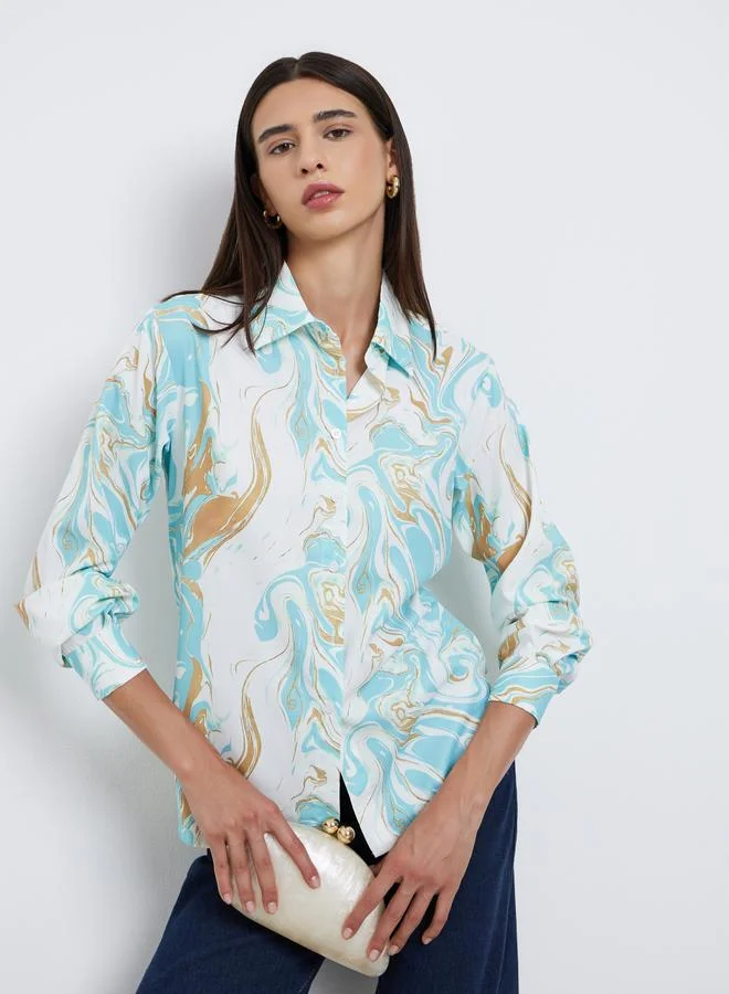 Take Two Take Two Marble Print Regular Fit Buttoned Shirt