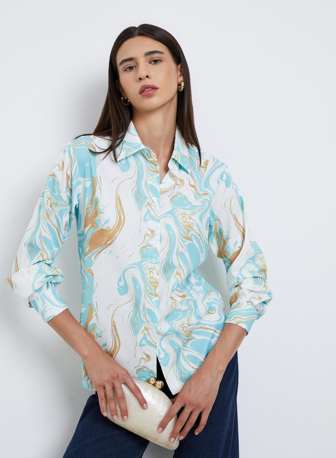 Take Two Marble Print Regular Fit Buttoned Shirt - Image 2