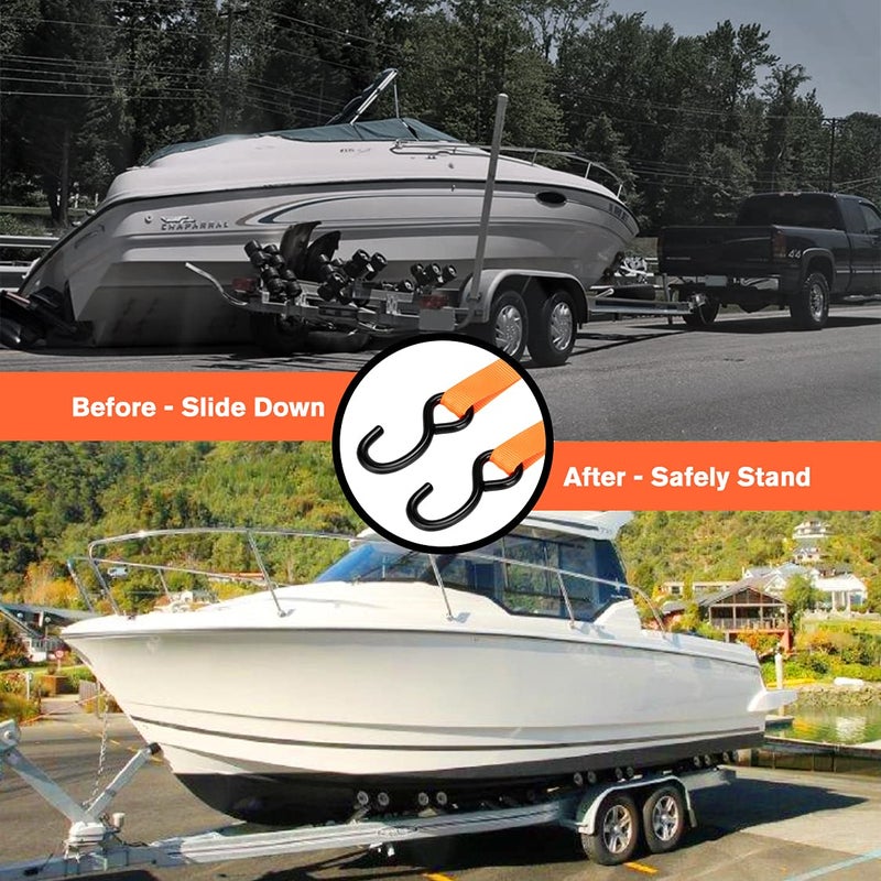 WELLUCK Boat Trailer Transom Tie Down Straps 2400 LBS, 1 Inch x 4 FT Heavy Duty Retractable Ratchet Straps Tie Downs to Trailer Marine Jet Ski Pontoon, with Quick Release Buckle & Anti-Scratch Hooks - Image 4