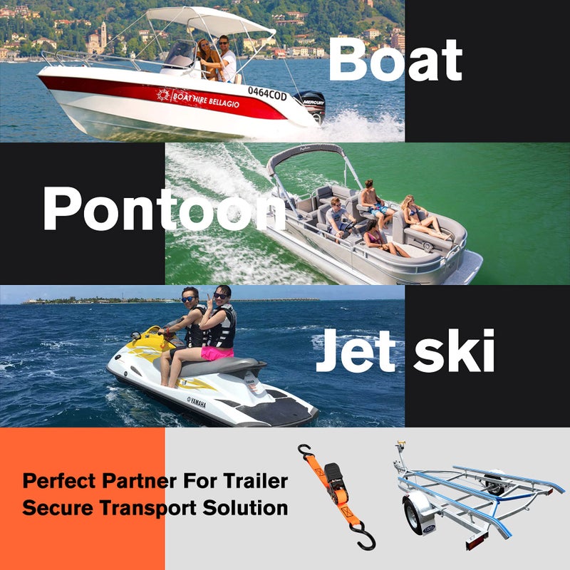 WELLUCK Boat Trailer Transom Tie Down Straps 2400 LBS, 1 Inch x 4 FT Heavy Duty Retractable Ratchet Straps Tie Downs to Trailer Marine Jet Ski Pontoon, with Quick Release Buckle & Anti-Scratch Hooks - Image 5