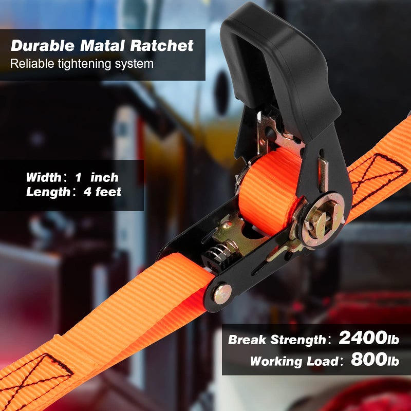WELLUCK Boat Trailer Transom Tie Down Straps 2400 LBS, 1 Inch x 4 FT Heavy Duty Retractable Ratchet Straps Tie Downs to Trailer Marine Jet Ski Pontoon, with Quick Release Buckle & Anti-Scratch Hooks - Image 2