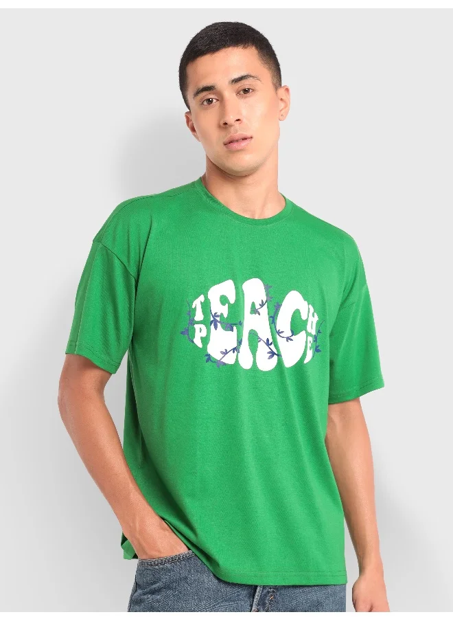 بيونغ Teach Peace Printed Oversized T-shirt for Men