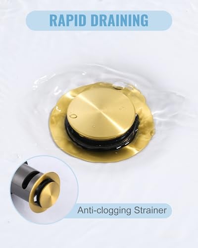 ALEASHA Bathroom Sink Drain with Overflow Vessel Sink Stopper, Pop Up Drain for Bathroom Sink Pop Up Drain Stopper for Hair Catcher, Brushed Gold - Image 3
