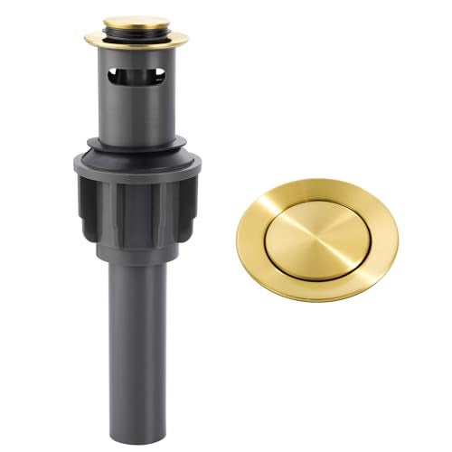 ALEASHA Bathroom Sink Drain with Overflow Vessel Sink Stopper, Pop Up Drain for Bathroom Sink Pop Up Drain Stopper for Hair Catcher, Brushed Gold - Image 1