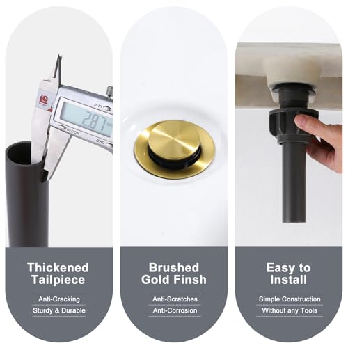 ALEASHA Bathroom Sink Drain with Overflow Vessel Sink Stopper, Pop Up Drain for Bathroom Sink Pop Up Drain Stopper for Hair Catcher, Brushed Gold - Image 4
