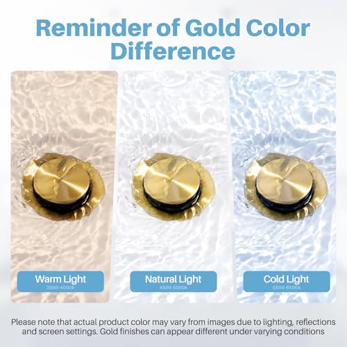 ALEASHA Bathroom Sink Drain with Overflow Vessel Sink Stopper, Pop Up Drain for Bathroom Sink Pop Up Drain Stopper for Hair Catcher, Brushed Gold - Image 2