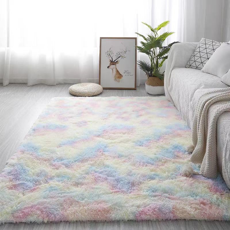 Area Rugs for Living Room, Tie-Dyed Shaggy Floor Rug,Floor Rug For Bedroom, Soft Fluffy Carpets, Anti-skid Rectangular Fuzzy Rug,Kids Nursery Room Dorm Home Decor (Colorful, 200 * 250cm) - Image 1