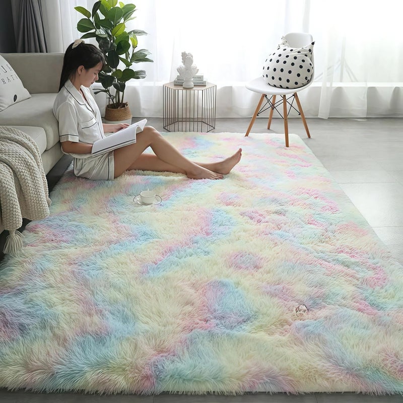 Area Rugs for Living Room, Tie-Dyed Shaggy Floor Rug,Floor Rug For Bedroom, Soft Fluffy Carpets, Anti-skid Rectangular Fuzzy Rug,Kids Nursery Room Dorm Home Decor (Colorful, 200 * 250cm) - Image 3